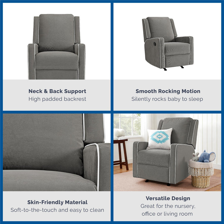 Robyn White Trim Detail Upholstered Rocker Recliner Chair -  Graphite Grey