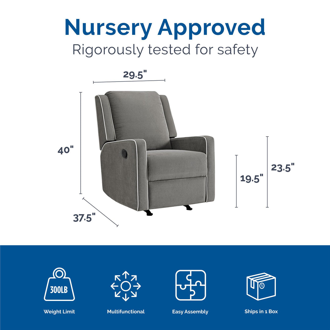 Robyn Upholstered Rocker Recliner Chair White Trim Detail -  Graphite Grey