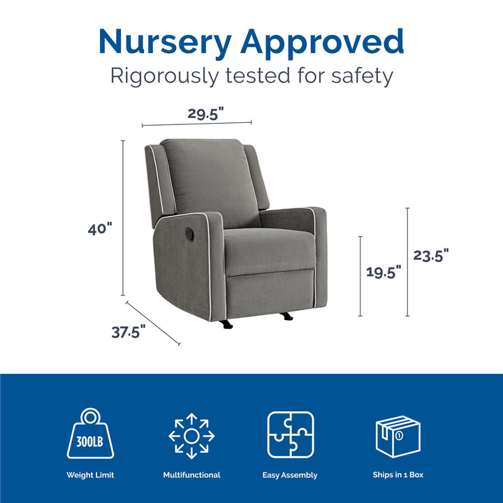 Robyn Upholstered Rocker Recliner Chair White Trim Detail -  Graphite Grey