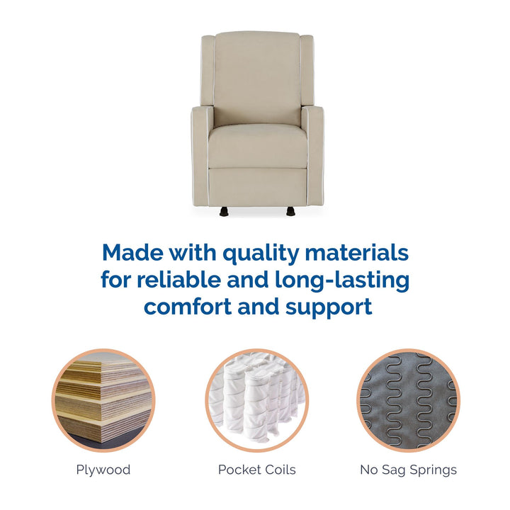 Robyn Upholstered Recliner Chair with White Trim Detail Rocker -  Beige