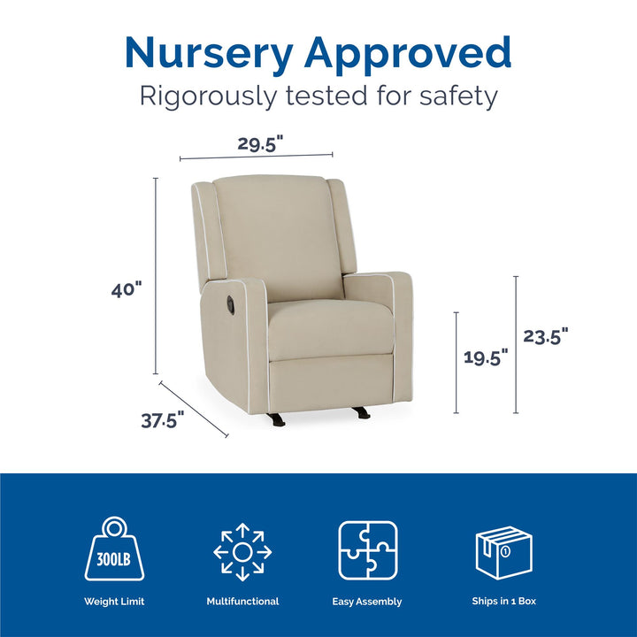 Rocker Recliner Chair with White Trim Detail Upholstered Robyn -  Beige