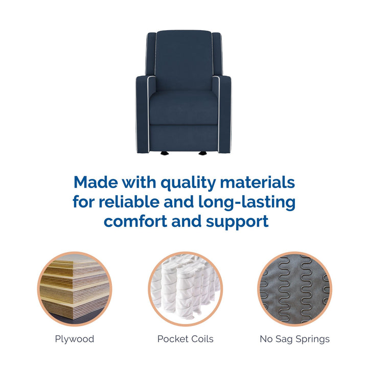 Upholstered Rocker Recliner Chair with Detail White Trim Robyn -  Navy