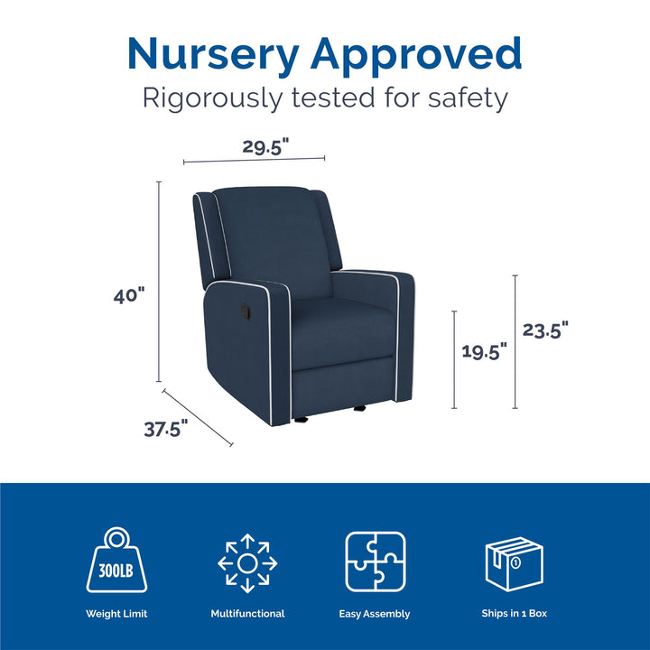 Robyn Upholstered Rocker Recliner Chair with Detail White Trim -  Navy