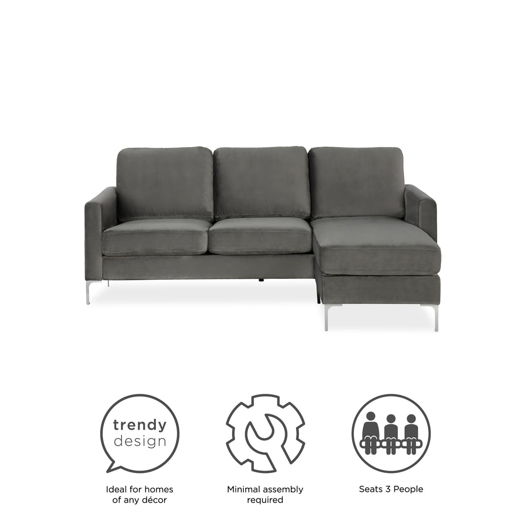 Chapman Reversible Sectional Sofa with Chrome Legs - Gray