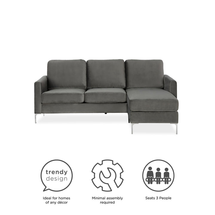 Chapman Reversible Sectional Sofa with Chrome Legs - Gray