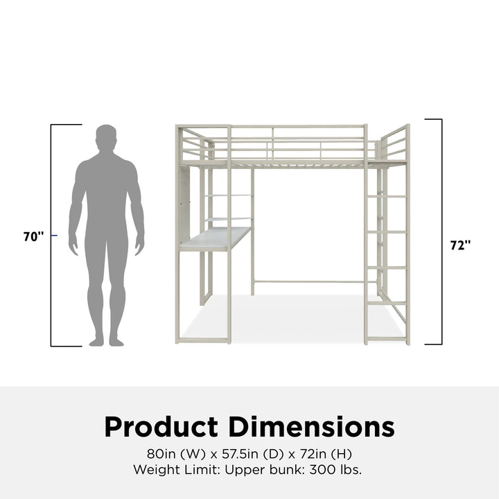 Abode Metal Loft Bed with Built in Desk and Storage Space - White - Full