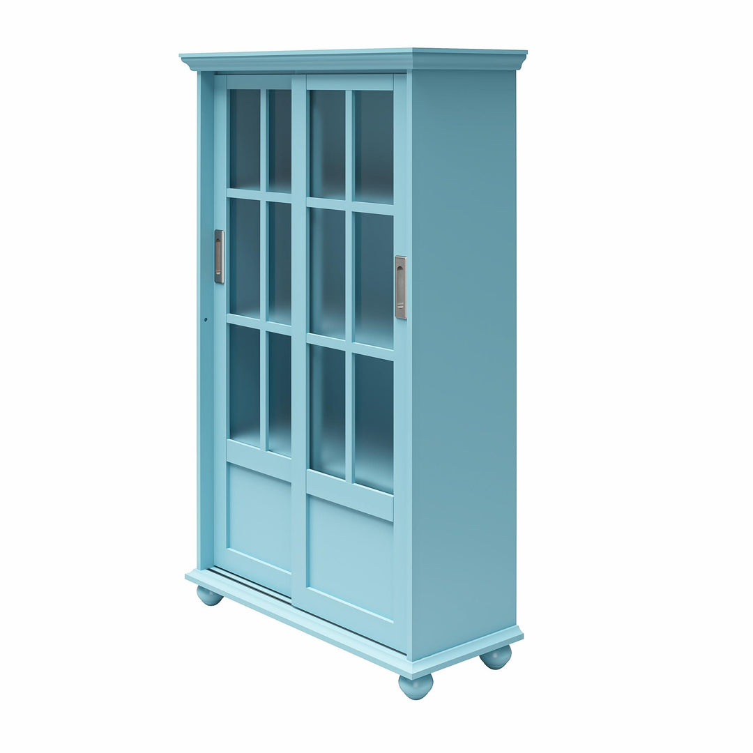 Aaron Lane Tall Bookcase with 2 Sliding Glass Doors - Sea Blue