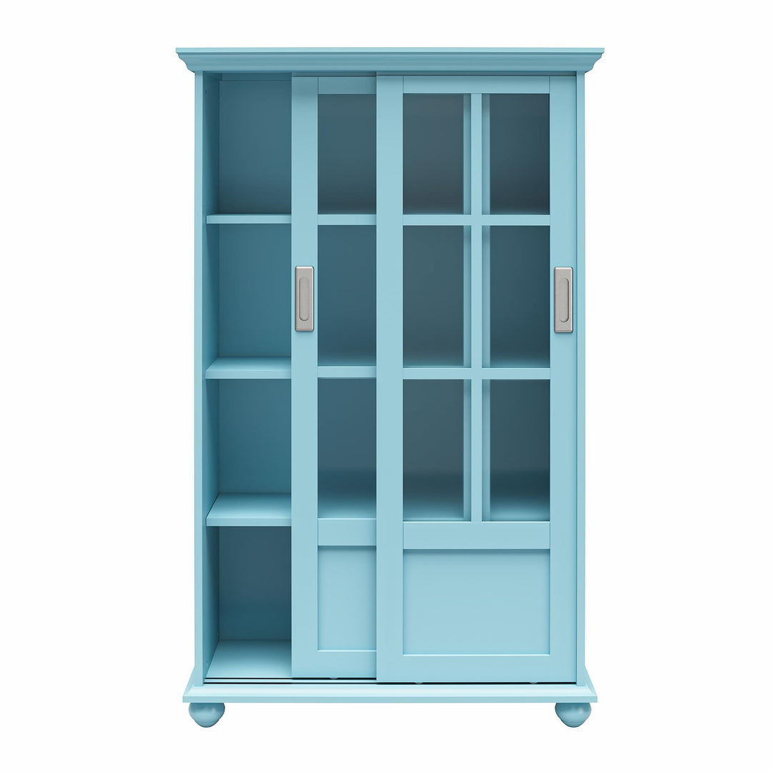 Aaron Lane Tall Bookcase with 2 Sliding Glass Doors  -  Sea Blue