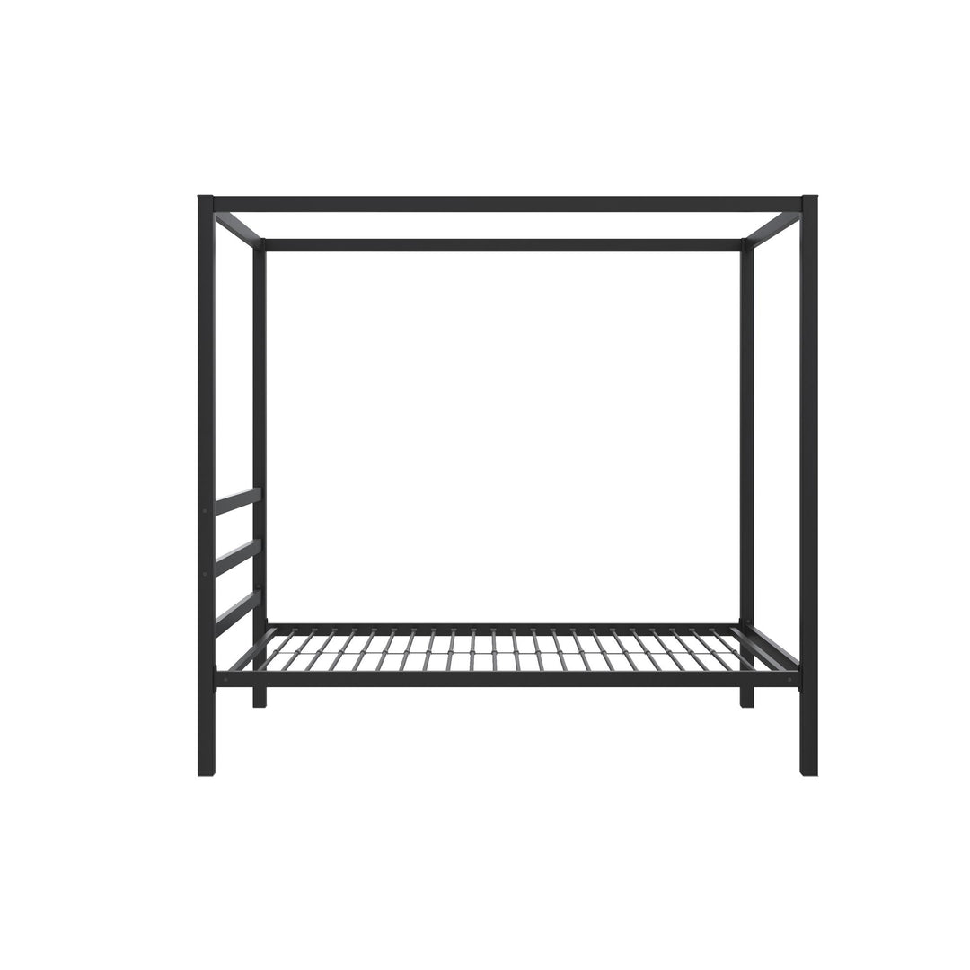 Modern Metal Canopy Bed with Sleek Built-In Headboard - Black - Twin