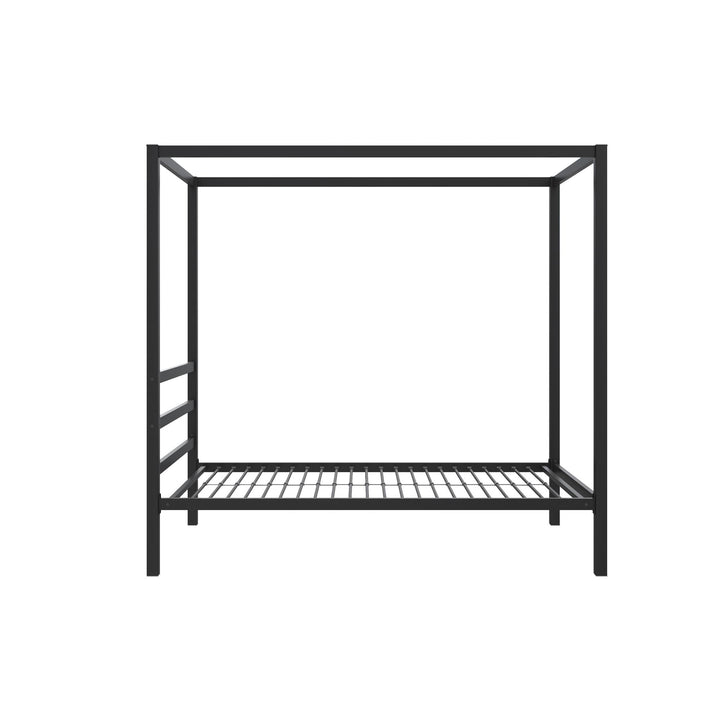 Modern Metal Canopy Bed with Sleek Built-In Headboard - Black - Twin