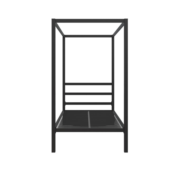 Modern Metal Canopy Bed with Sleek Built-In Headboard - Black - Twin
