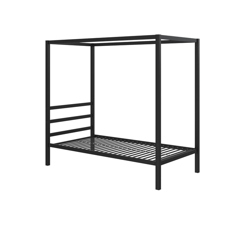 Modern Metal Canopy Bed with Sleek Built-In Headboard - Black - Twin