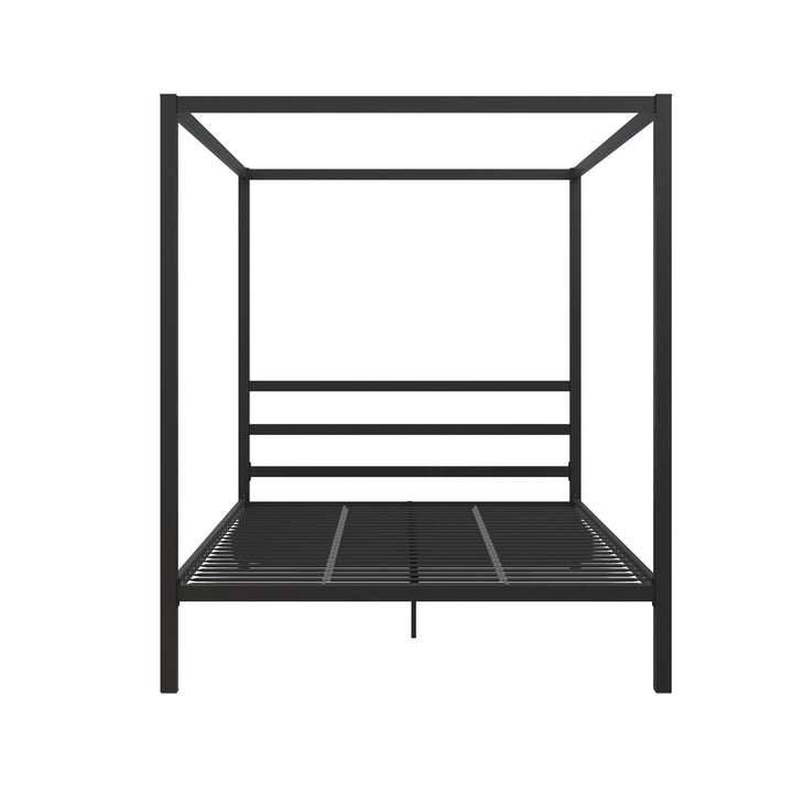 Modern Metal Canopy Bed with Sleek Built-In Headboard - Black - Queen
