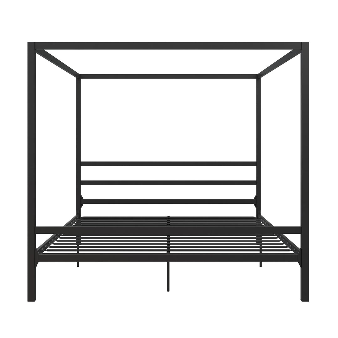 Canopy Bed with Built-In Headboard -  Black  -  King