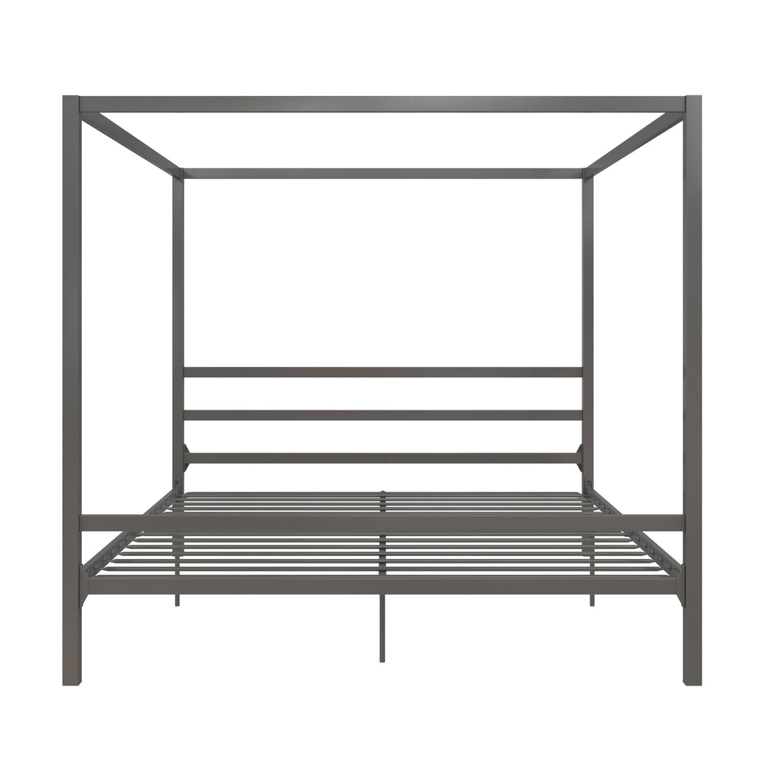 Modern Metal Canopy Bed with Sleek Built-In Headboard - Gray - King