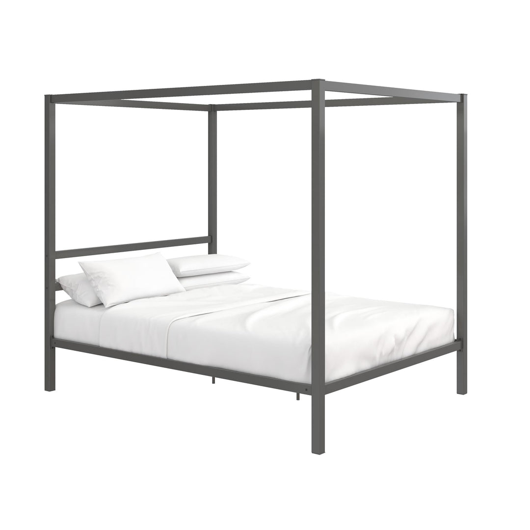 Stylish Canopy Bed with Built-In Headboard -  Gray  -  Queen