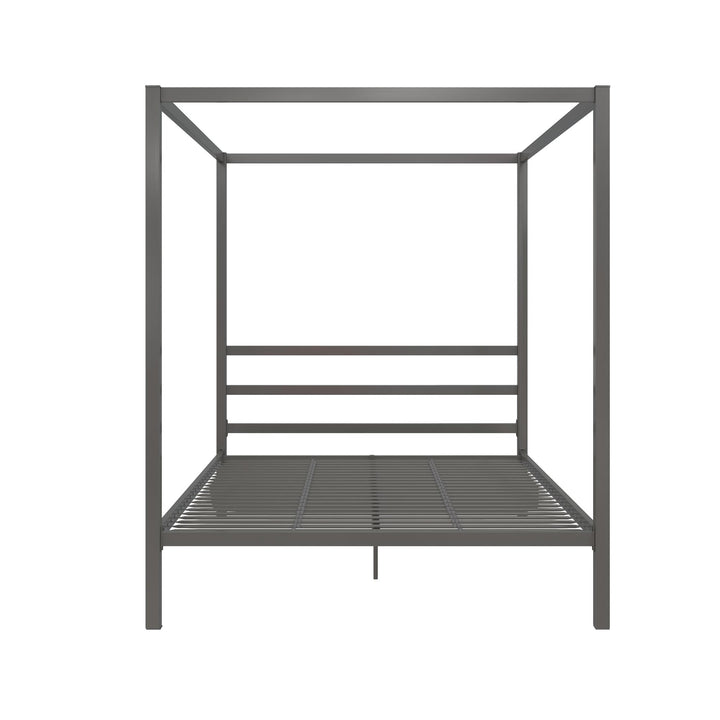 Modern Metal Canopy Bed -  Gray  -  Queen