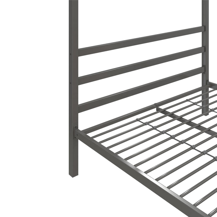 Metal Canopy Bed with Headboard -  Gray  -  Queen