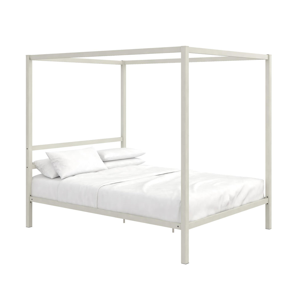 Modern Metal Canopy Bed -  White  -  Queen