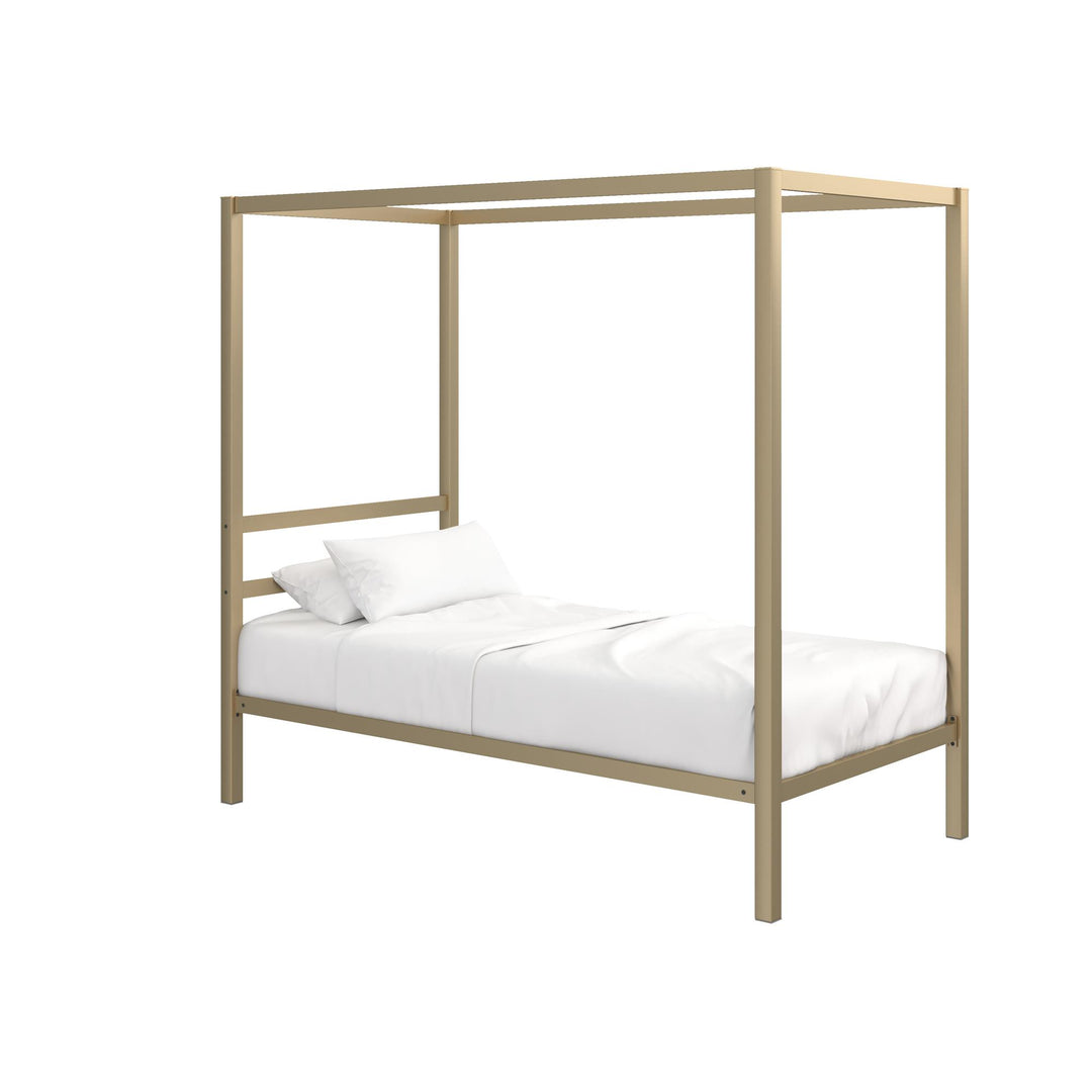 Modern Metal Canopy Bed with Sleek Built-In Headboard - Gold - Twin