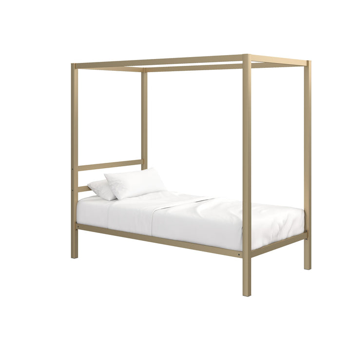 Modern Metal Canopy Bed with Sleek Built-In Headboard - Gold - Twin