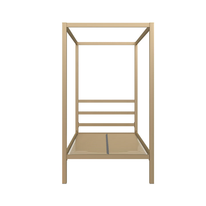 Modern Metal Canopy Bed with Sleek Built-In Headboard - Gold - Twin