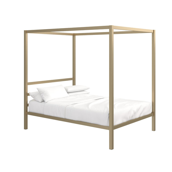 Modern Metal Canopy Bed with Sleek Built-In Headboard - Gold - Full