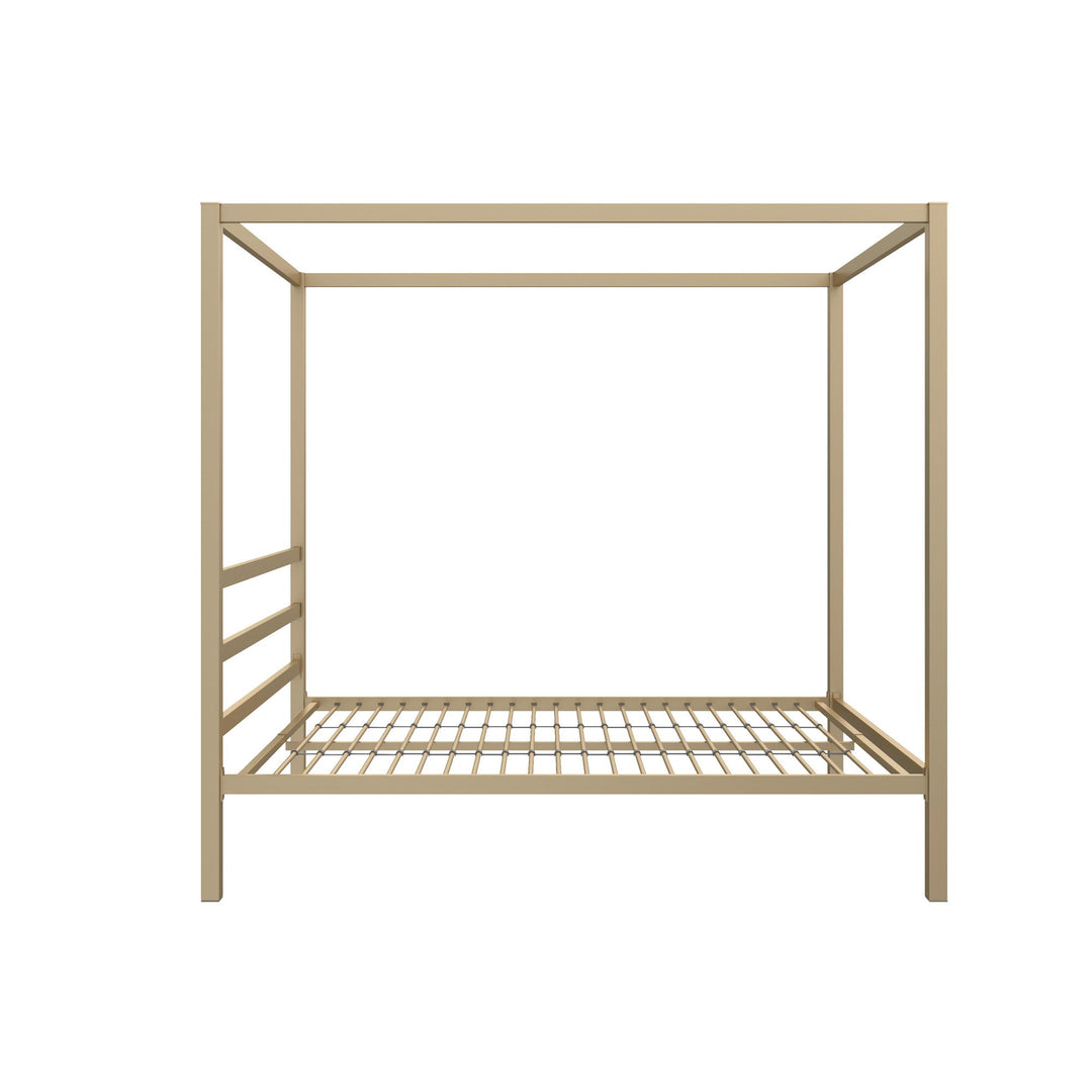 Modern Metal Canopy Bed with Sleek Built-In Headboard - Gold - Full
