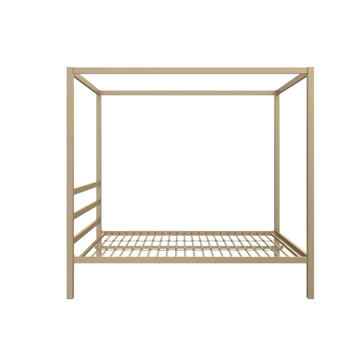 Modern Metal Canopy Bed with Sleek Built-In Headboard - Gold - Full