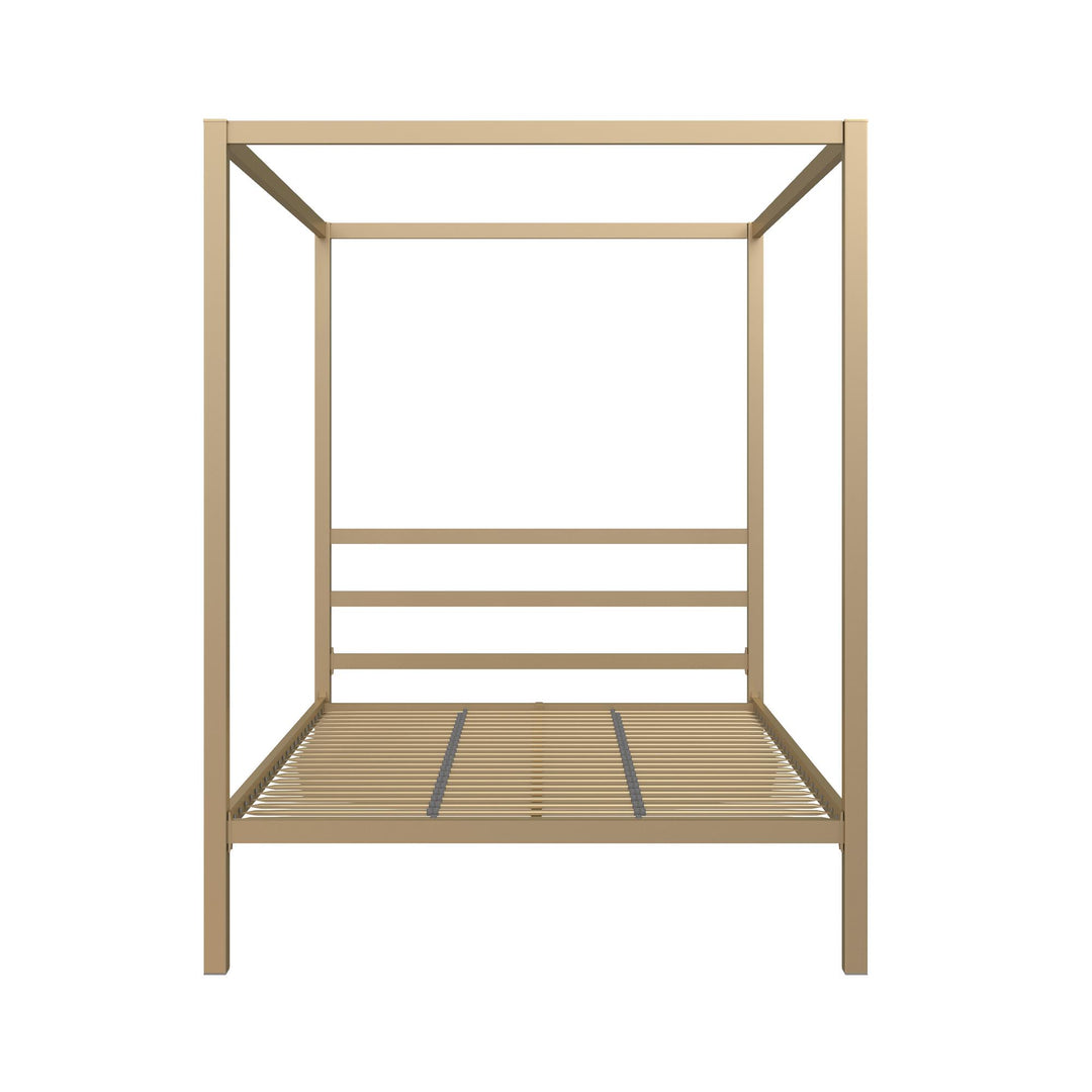 Modern Metal Canopy Bed with Sleek Built-In Headboard - Gold - Full
