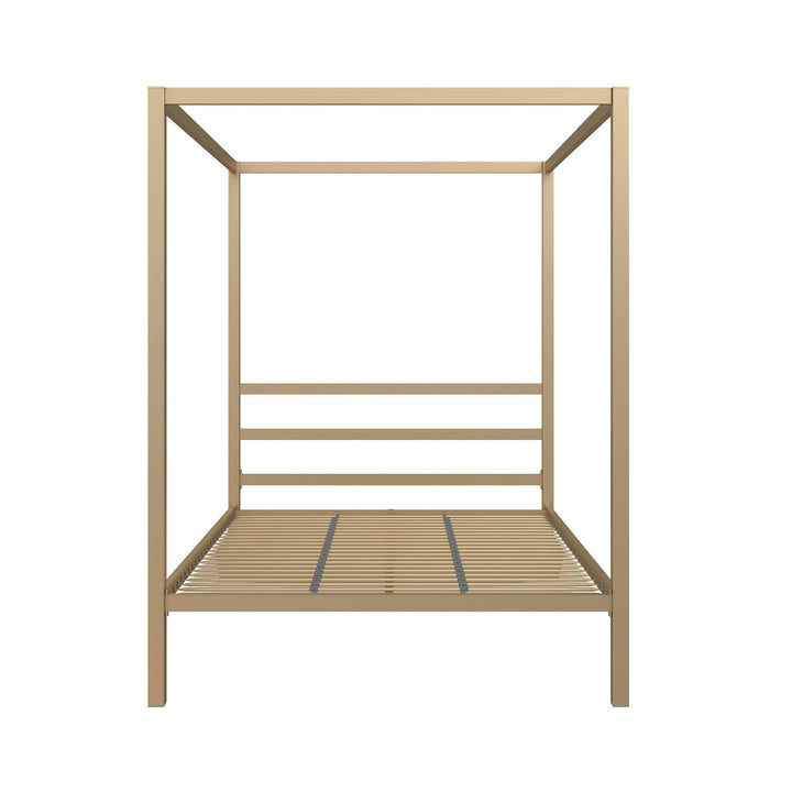 Modern Metal Canopy Bed with Sleek Built-In Headboard - Gold - Full