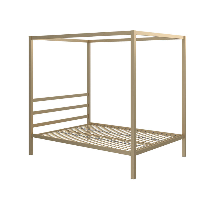 Modern Metal Canopy Bed with Sleek Built-In Headboard - Gold - Full