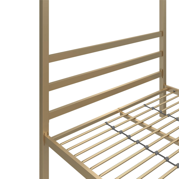 Modern Metal Canopy Bed with Sleek Built-In Headboard - Gold - Full