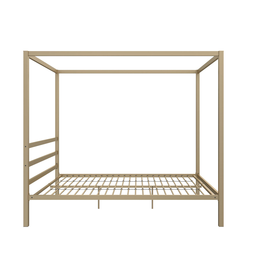 Modern Metal Canopy Bed with Sleek Built-In Headboard - Gold - Queen
