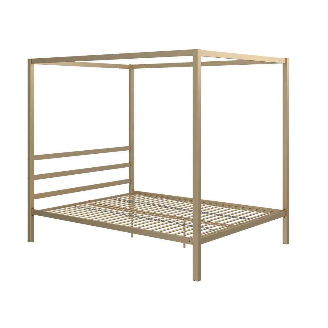 Modern Metal Canopy Bed with Sleek Built-In Headboard - Gold - Queen