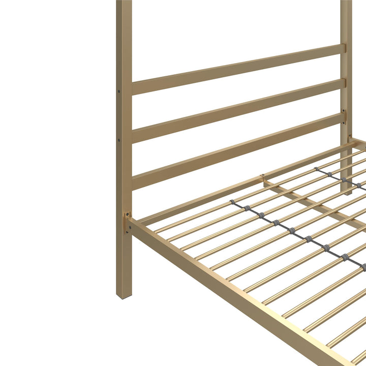 Modern Metal Canopy Bed with Sleek Built-In Headboard - Gold - Queen