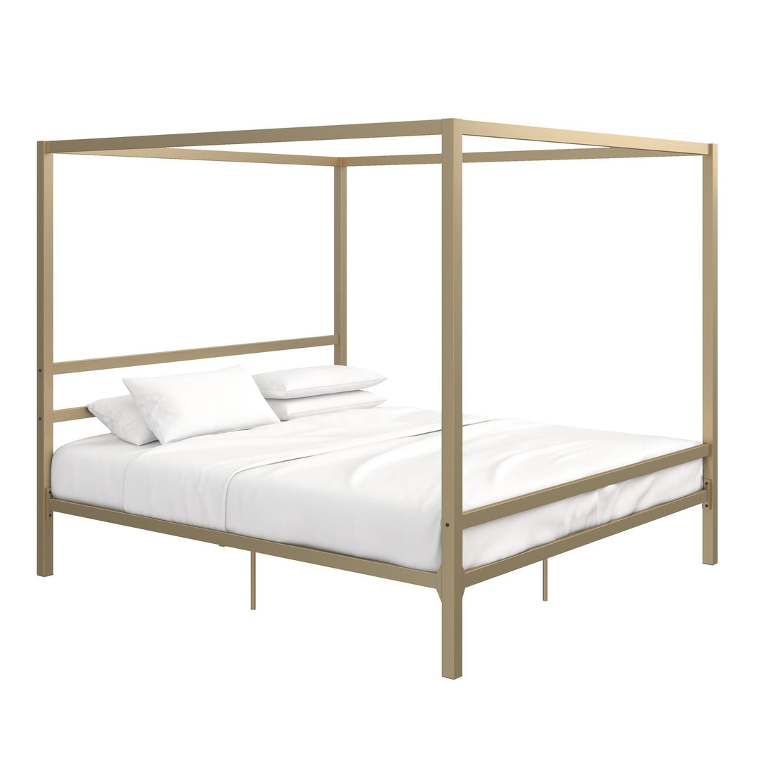 Modern Metal Canopy Bed with Sleek Built-In Headboard - Gold - King