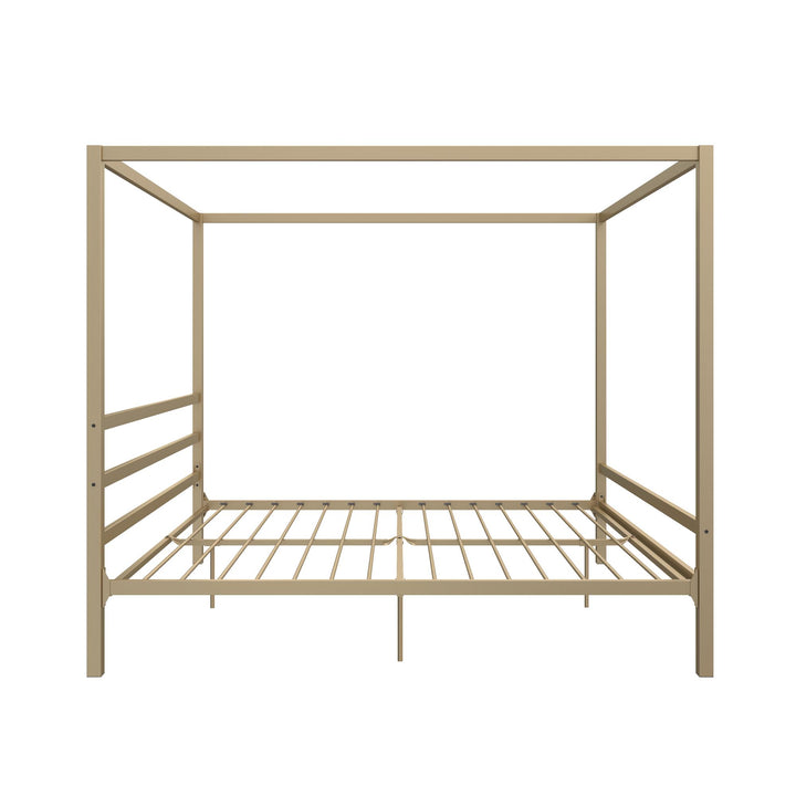 Modern Metal Canopy Bed with Sleek Built-In Headboard - Gold - King