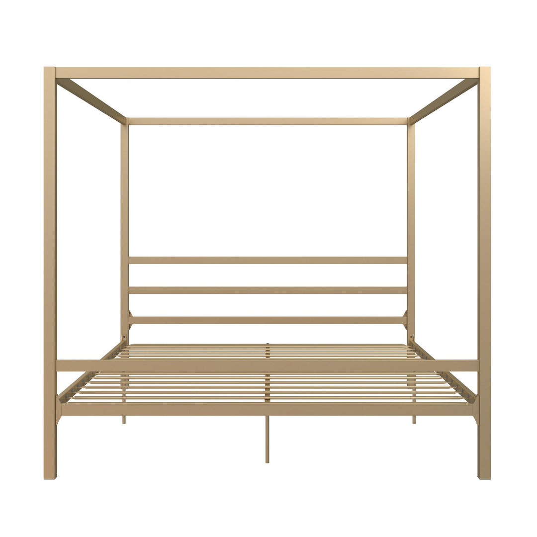 Modern Metal Canopy Bed with Sleek Built-In Headboard - Gold - King