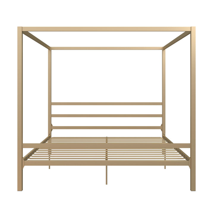 Modern Metal Canopy Bed with Sleek Built-In Headboard - Gold - King