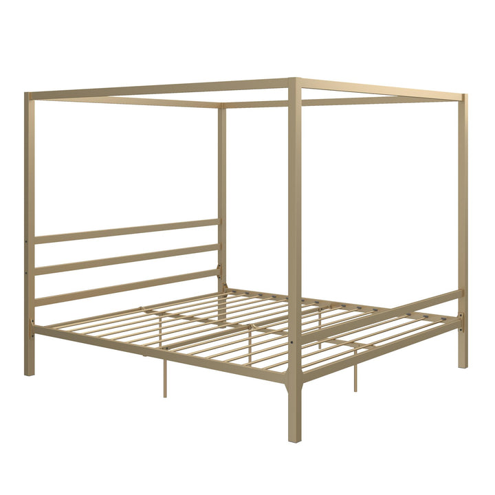 Modern Metal Canopy Bed with Sleek Built-In Headboard - Gold - King