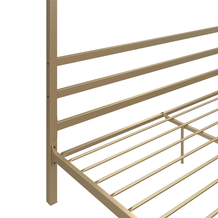 Modern Metal Canopy Bed with Sleek Built-In Headboard - Gold - King