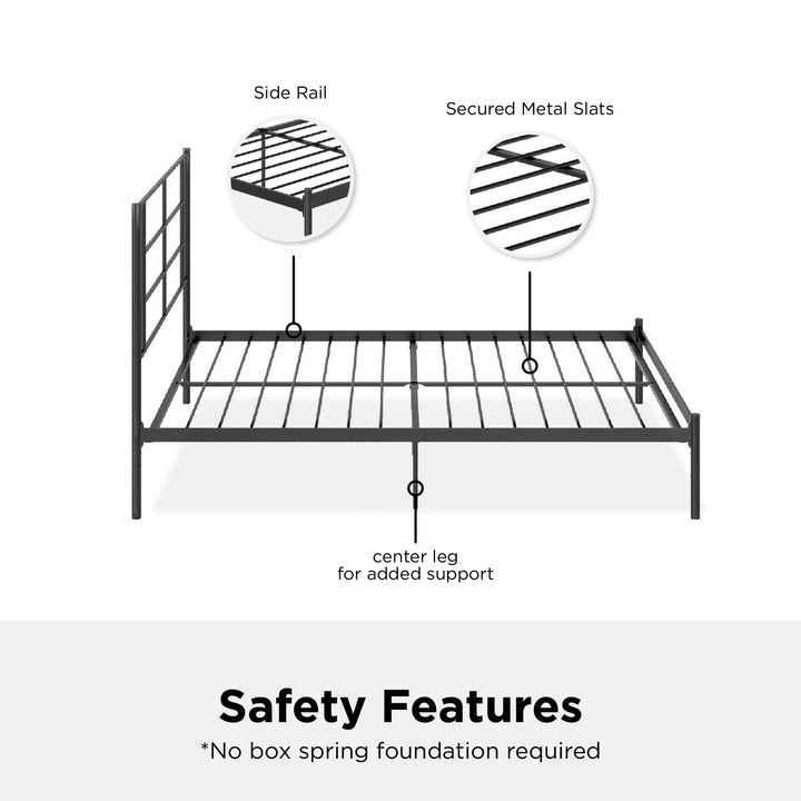 Praxis Metal Bed with a Geometric Headboard - Black - Full