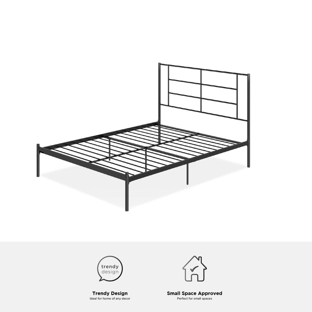 Praxis Metal Bed with a Geometric Headboard - Black - Full