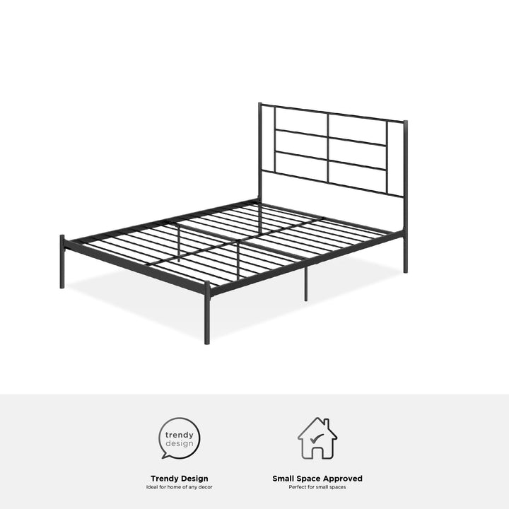 Praxis Metal Bed with a Geometric Headboard - Black - Full