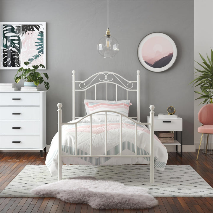 Nalani Traditional Metal Bed Frame with Headboard and Footboard - White