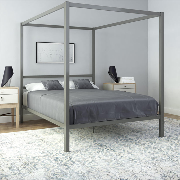 Best Modern Metal Canopy Bed -  Gray  -  Queen