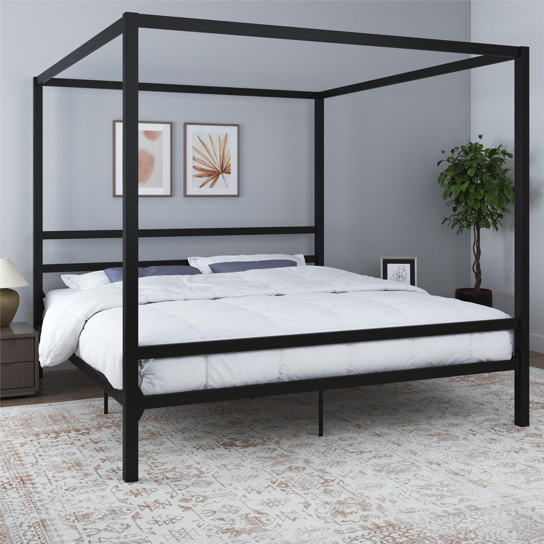 Modern Bed with Sleek Headboard -  Black  -  King
