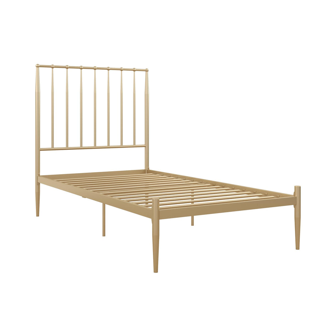 Giulia Modern Metal Platform Bed with Headboard and Underbed Clearance - Gold - Twin