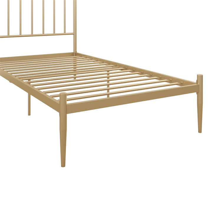 Giulia Modern Metal Platform Bed with Headboard and Underbed Clearance - Gold - Twin
